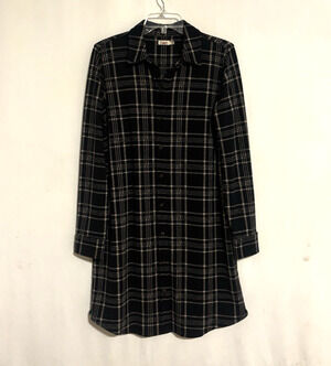 Faherty Dress Medium Gray Check Plaid Button Up Long Sleeve